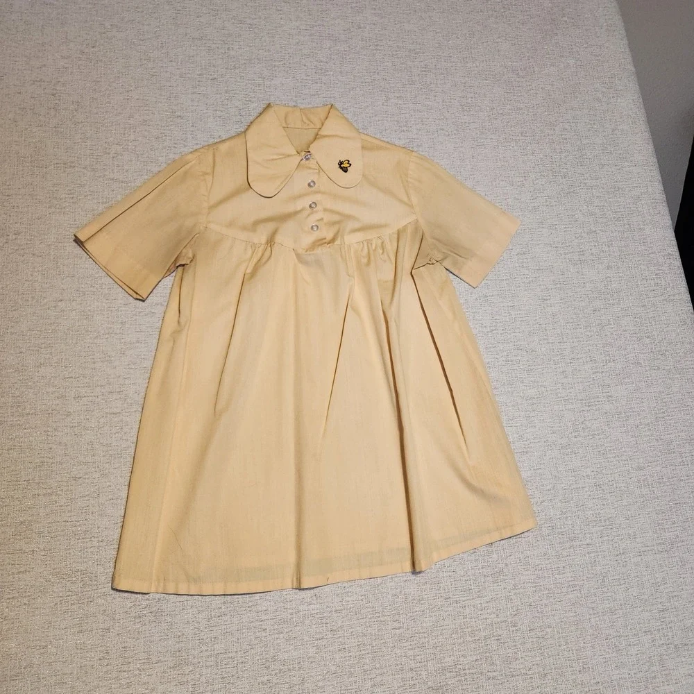 Unbranded Smock Dress Kids 4T Yellow Bee Embroidered Peter Pan Collar Vintage